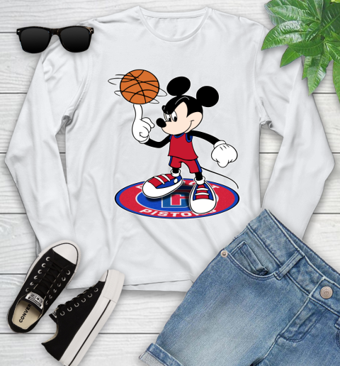 NBA Basketball Detroit Pistons Cheerful Mickey Disney Shirt Youth Long Sleeve 2
