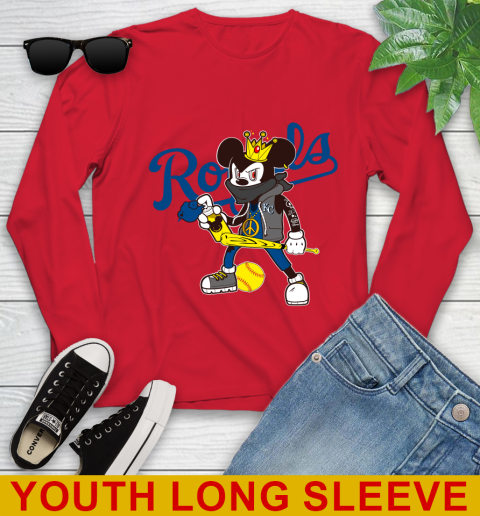 Kansas City Royals MLB Baseball Mickey Peace Sign Sports Youth Long Sleeve 11