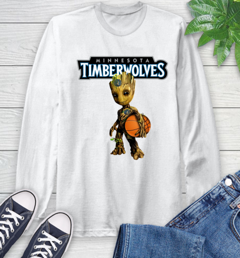 Minnesota Timberwolves NBA Basketball Groot Marvel Guardians Of The Galaxy Long Sleeve T-Shirt
