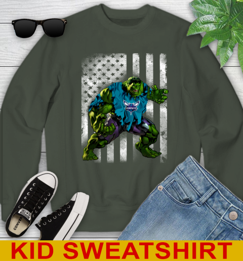 Charlotte Hornets Hulk Marvel Avengers NBA Basketball American Flag Youth Sweatshirt 8