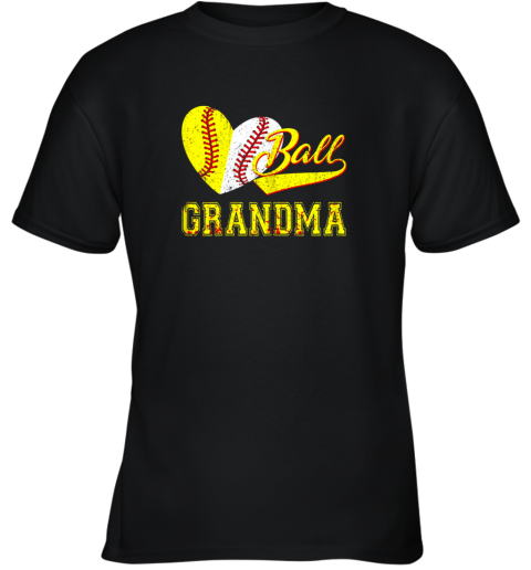 Baseball Softball Ball Heart Grandma Shirt Mother's Day Gift Youth T-Shirt