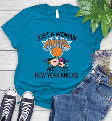 NBA Just A Woman Who Loves New York Knicks Basketball Sports Women's T-Shirt 5