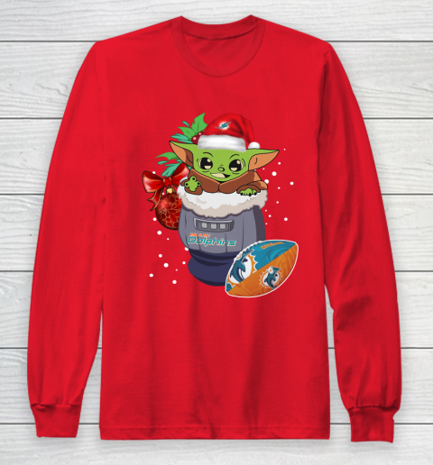 Miami Dolphins Christmas Baby Yoda Star Wars Funny Happy NFL Long Sleeve T-Shirt 10