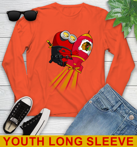 NHL Hockey Chicago Blackhawks Deadpool Minion Marvel Shirt Youth Long Sleeve 3
