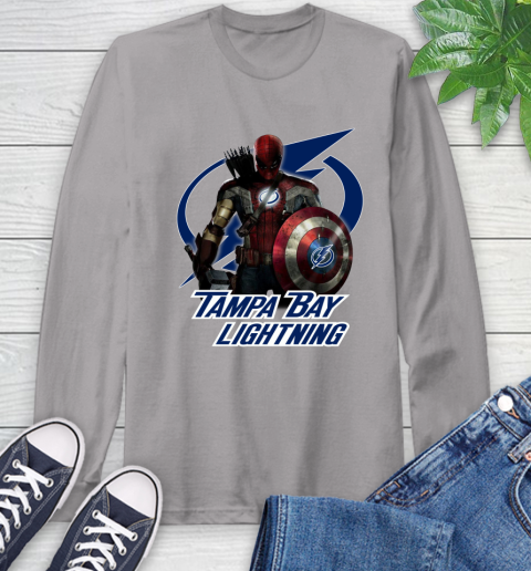 NHL Captain America Thor Spider Man Hawkeye Avengers Endgame Hockey Tampa Bay Lightning Long Sleeve T-Shirt 6