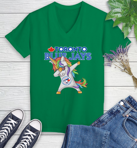 Toronto Blue Jays MLB Baseball Funny Unicorn Dabbing Sports Women's V-Neck T-Shirt 5