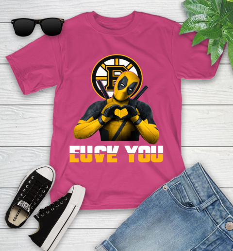 NHL Boston Bruins Deadpool Love You Fuck You Hockey Sports Youth T-Shirt 11