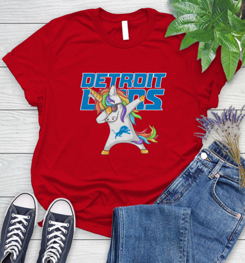 Detroit Lions NFL Football Funny Unicorn Dabbing Sports Women's T-Shirt 9