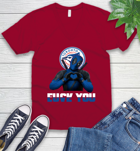 MLB Toronto Blue Jays Deadpool Love You Fuck You Baseball Sports V-Neck T-Shirt 7