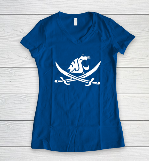 WSU Pirate Shirt Mike Leach WSU Pirate Sword Women's V-Neck T-Shirt 5