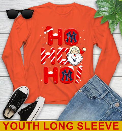 New York Yankees MLB Baseball Ho Ho Ho Santa Claus Merry Christmas Shirt Youth Long Sleeve 3