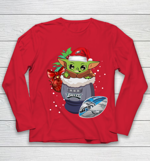 Philadelphia Eagles Christmas Baby Yoda Star Wars Funny Happy NFL Youth Long Sleeve 10