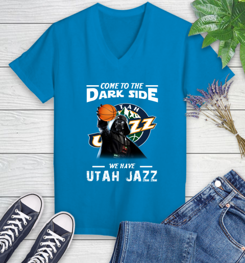 NBA Come To The Dark Side We Have Utah Jazz Star Wars Darth Vader Basketball Women's V-Neck T-Shirt 7