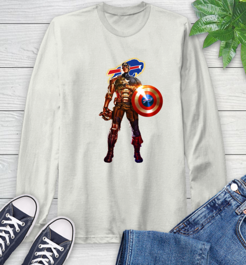 NFL Captain America Marvel Avengers Endgame Football Sports Buffalo Bills Long Sleeve T-Shirt 12