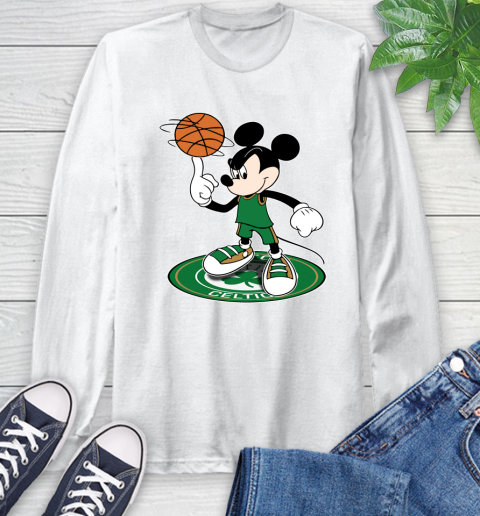 NBA Basketball Boston Celtics Cheerful Mickey Disney Shirt Long Sleeve T-Shirt 2