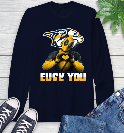 NHL Nashville Predators Deadpool Love You Fuck You Hockey Sports Long Sleeve T-Shirt 3