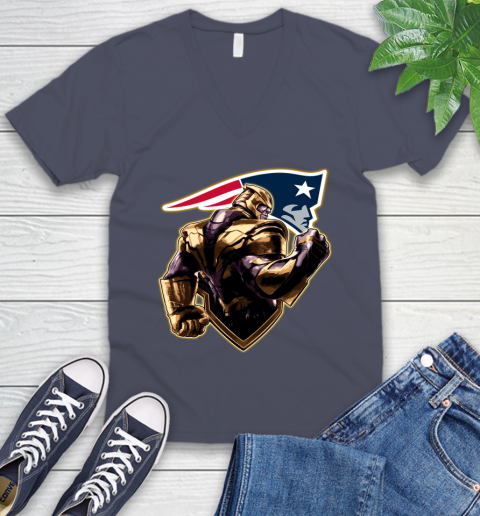 NFL Thanos Avengers Endgame Football Sports New England Patriots V-Neck T-Shirt 8