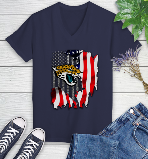 Jacksonville Jaguars NFL Football American Flag Women's V-Neck T-Shirt 12