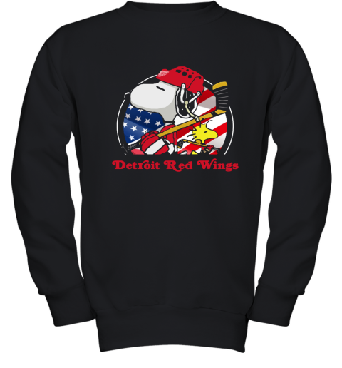 Detroit Red Wings Ice Hockey Snoopy And Woodstock NHL Youth Sweatshirt