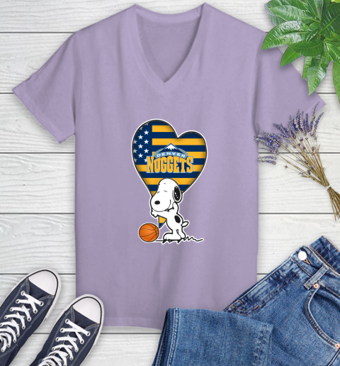 Denver Nuggets NBA Basketball The Peanuts Movie Adorable Snoopy Women's V-Neck T-Shirt 14