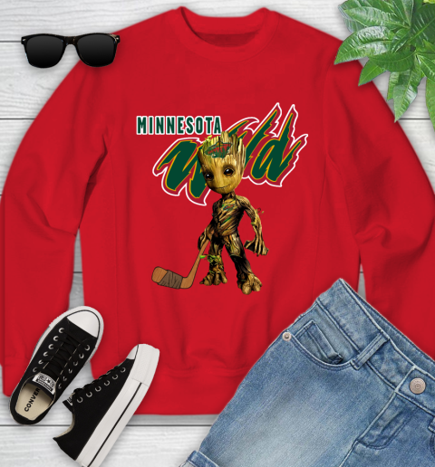 Minnesota Wild NHL Hockey Groot Marvel Guardians Of The Galaxy Youth Sweatshirt 9