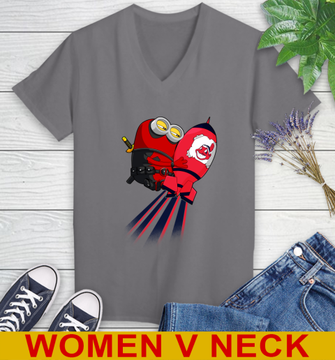 MLB Baseball Cleveland Indians Deadpool Minion Marvel Shirt Women's V-Neck T-Shirt 11