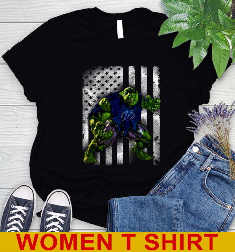 Tampa Bay Lightning Hulk Marvel Avengers NHL Hockey American Flag Women's T-Shirt