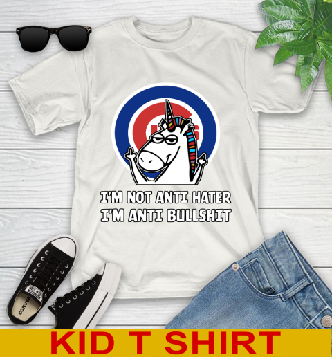 Chicago Cubs MLB Baseball Unicorn I'm Not Anti Hater I'm Anti Bullshit Youth T-Shirt