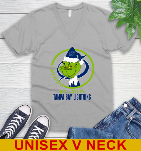 Tampa Bay Lightning NHL Christmas Grinch I Hate People But I Love My Favorite Hockey Team V-Neck T-Shirt 4