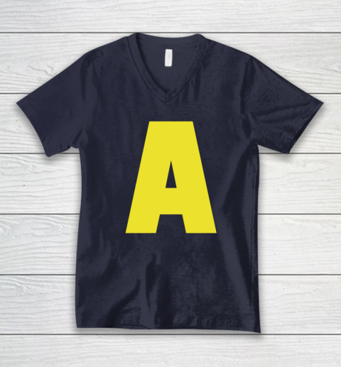 Yellow A On Red For Alvin Halloween Costume V-Neck T-Shirt 2