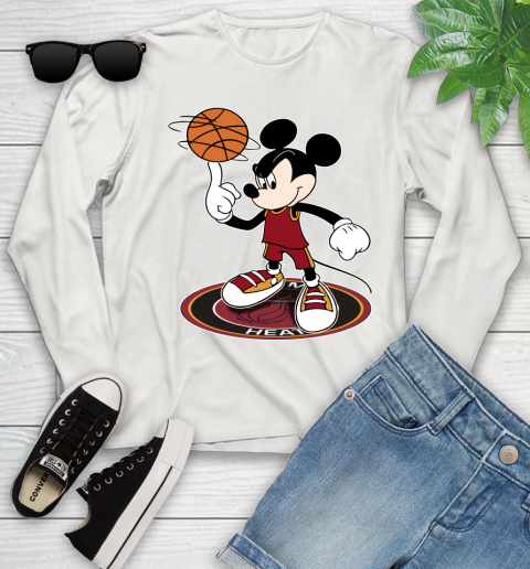 NBA Basketball Miami Heat Cheerful Mickey Disney Shirt Youth Long Sleeve 12