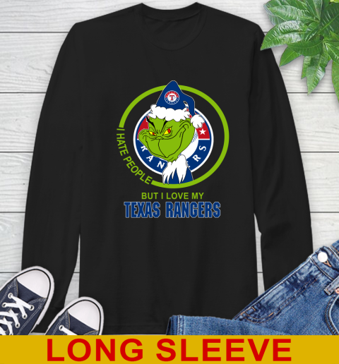 Texas Rangers MLB Christmas Grinch I Hate People But I Love My Favorite Baseball Team Long Sleeve T-Shirt 2