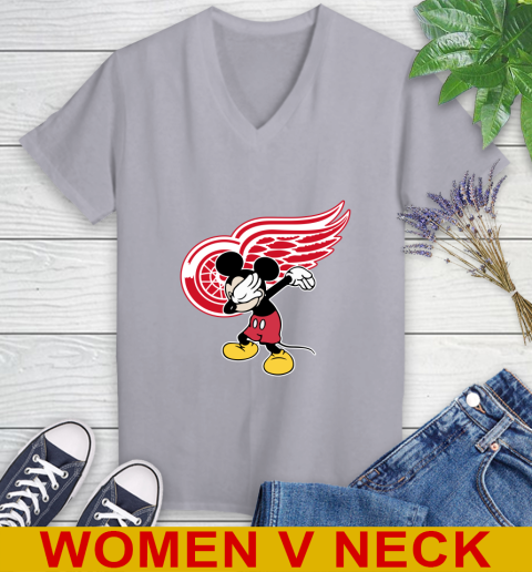 Detroit Red Wings NHL Hockey Dabbing Mickey Disney Sports Women's V-Neck T-Shirt 5