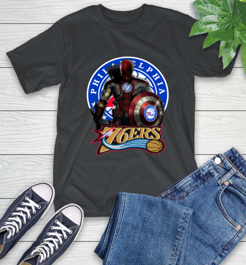 Philadelphia 76ers NBA Basketball Captain America Thor Spider Man Hawkeye Avengers (1) T-Shirt 2
