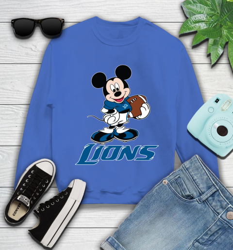 NFL Football Detroit Lions Cheerful Mickey Mouse Shirt Youth Sweatshirt 7