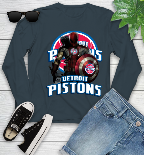 Detroit Pistons NBA Basketball Captain America Thor Spider Man Hawkeye Avengers Youth Long Sleeve 8