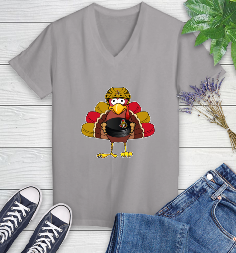 Ottawa Senators Turkey Thanksgiving Day Women's V-Neck T-Shirt 4