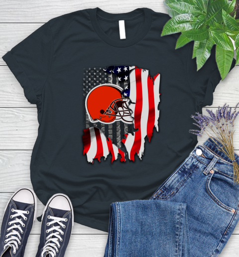 Cleveland Browns NFL Football American Flag Women's T-Shirt 8