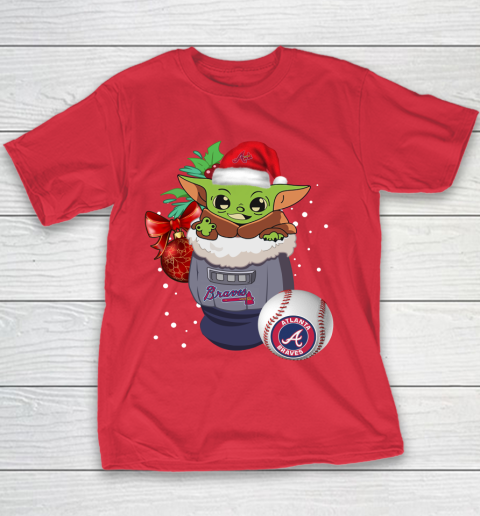 Atlanta Braves Christmas Baby Yoda Star Wars Funny Happy MLB Youth T-Shirt 9