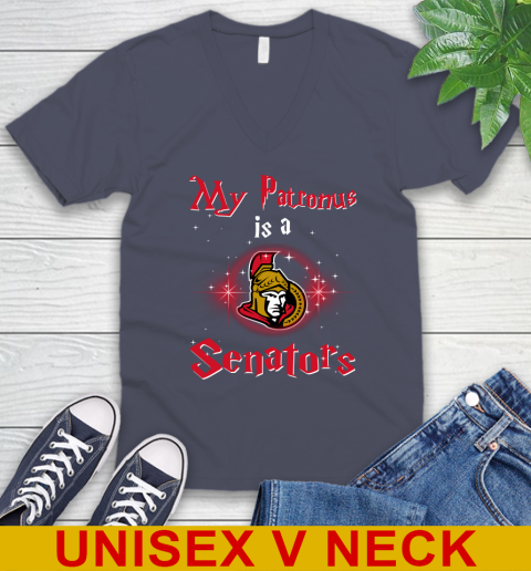 NHL Hockey Harry Potter My Patronus Is A Ottawa Senators V-Neck T-Shirt 7