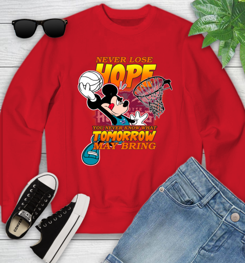 Charlotte Hornets NBA Basketball Mickey Disney Never Lose Hope Youth Sweatshirt 8