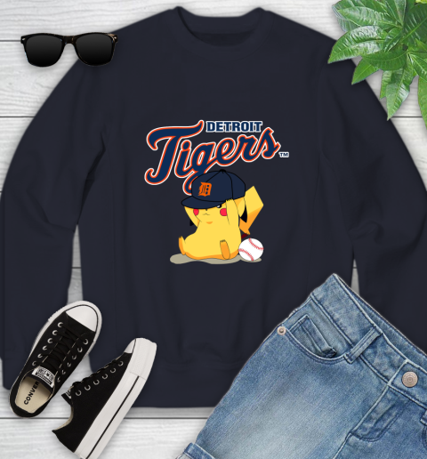 MLB Pikachu Baseball Sports Detroit Tigers Youth Sweatshirt 3