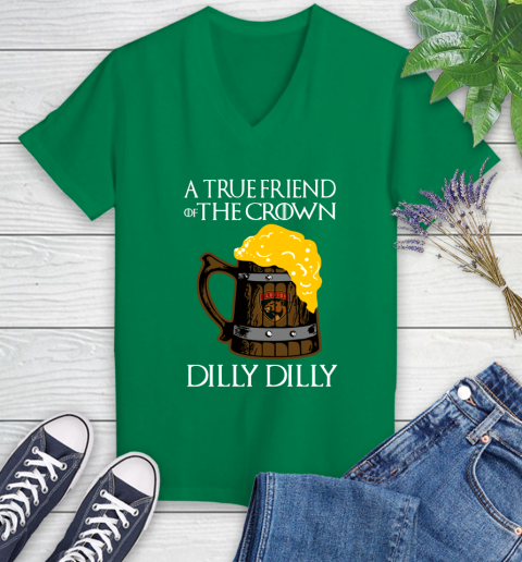 NFL Florida Panthers A True Friend Of The Crown Game Of Thrones Beer Dilly Dilly Hockey Shirt Women's V-Neck T-Shirt 5