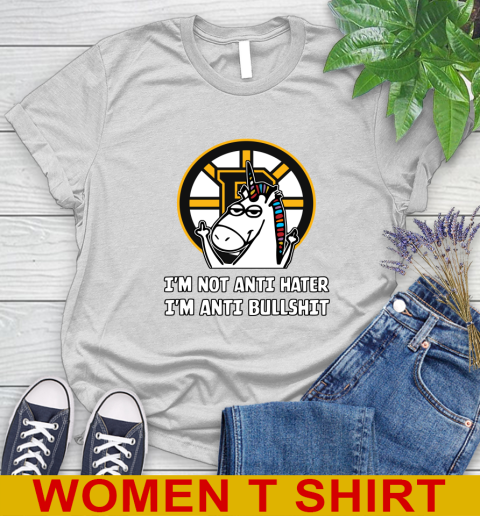 Boston Bruins NHL Hockey Unicorn I'm Not Anti Hater I'm Anti Bullshit Women's T-Shirt