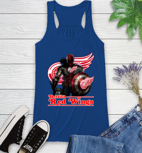 NHL Captain America Thor Spider Man Hawkeye Avengers Endgame Hockey Detroit Red Wings Racerback Tank 9