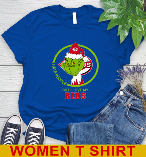 Cincinnati Reds MLB Christmas Grinch I Hate People But I Love My Favorite Baseball Team Women's T-Shirt 9