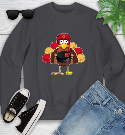 Calgary Flames Turkey Thanksgiving Day Youth Sweatshirt 6