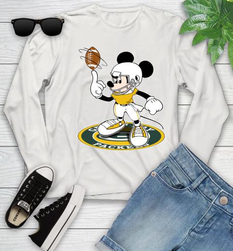 NFL Football Green Bay Packers Cheerful Mickey Disney Shirt Youth Long Sleeve 12