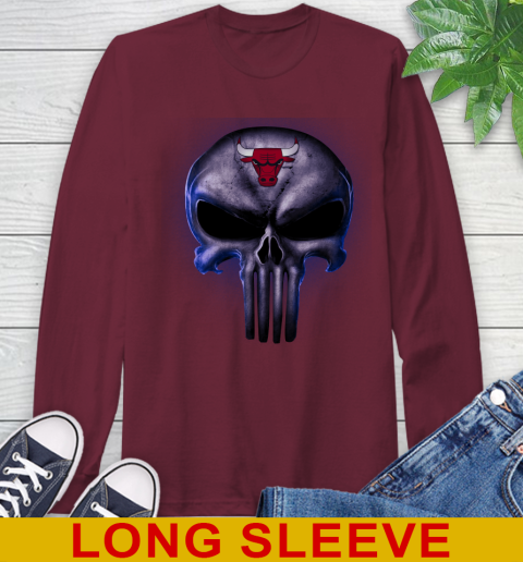 Chicago Bulls NBA Basketball Punisher Skull Sports Long Sleeve T-Shirt - Image 8