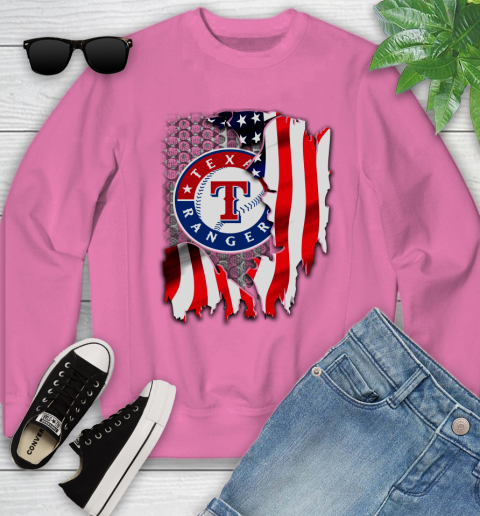 Texas Rangers MLB Baseball American Flag Youth Sweatshirt 6